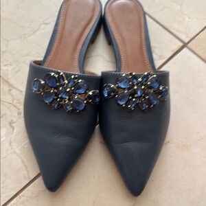 Blue Embellished Mules with Jewel Accents